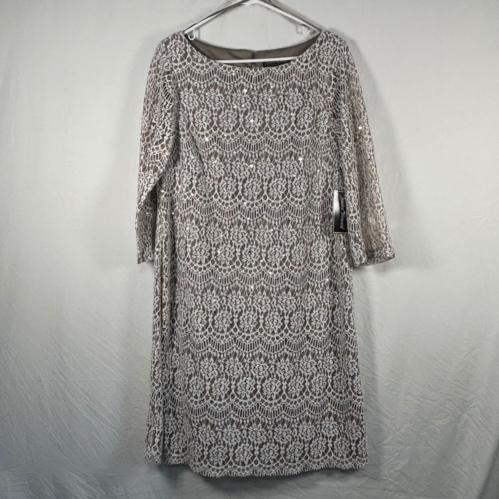 Jessica Howard Sheath Dress Women Size 16 Taupe Sequin Lace Overlay NWT JH7M0596